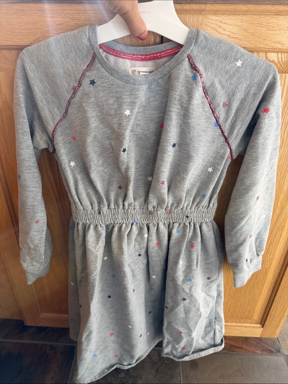 Tucker + Tate Heather Gray Star Print Dress with Pink Stitching